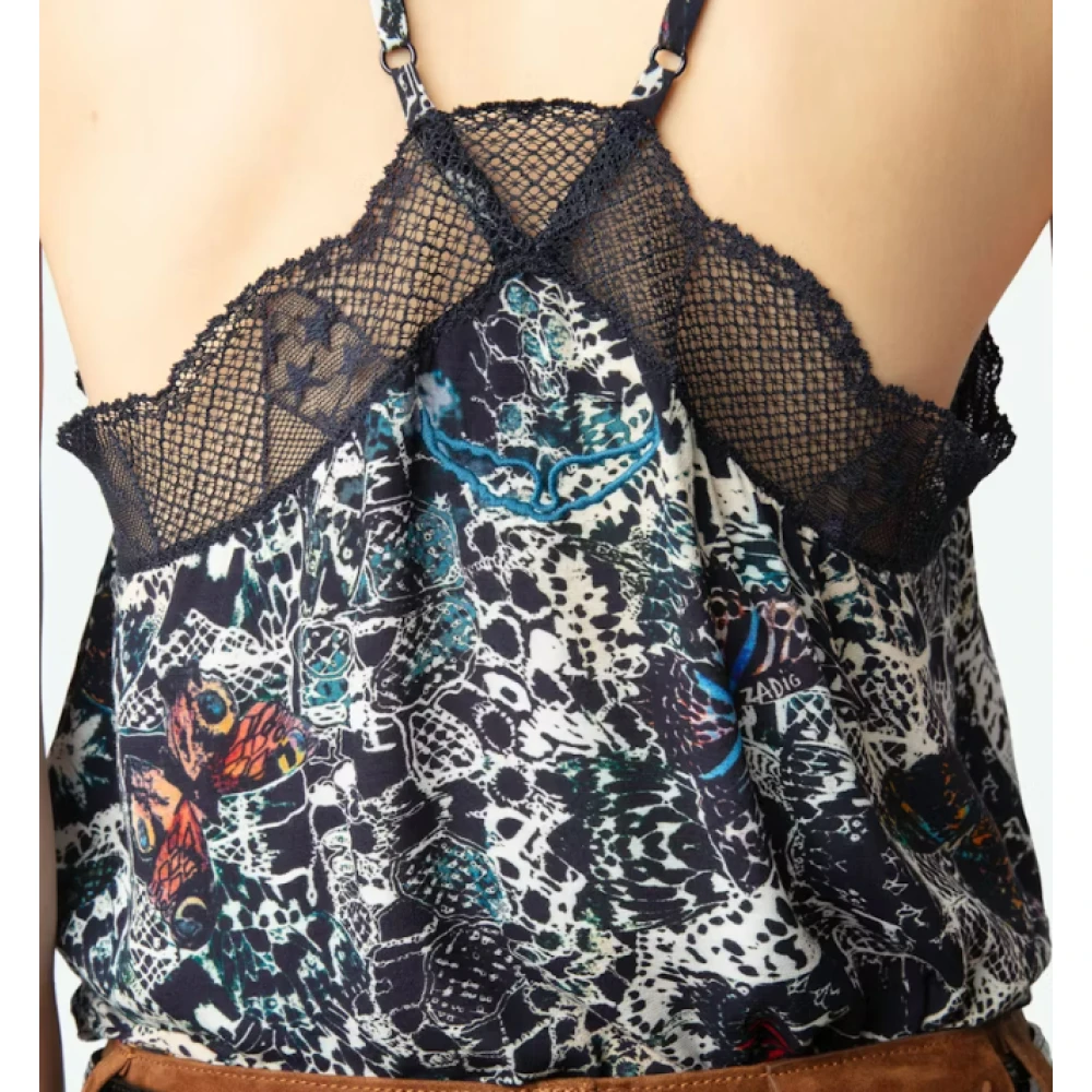 Zadig & Voltaire Blauwe Top met Frans Kant Borduurwerk Multicolor Dames