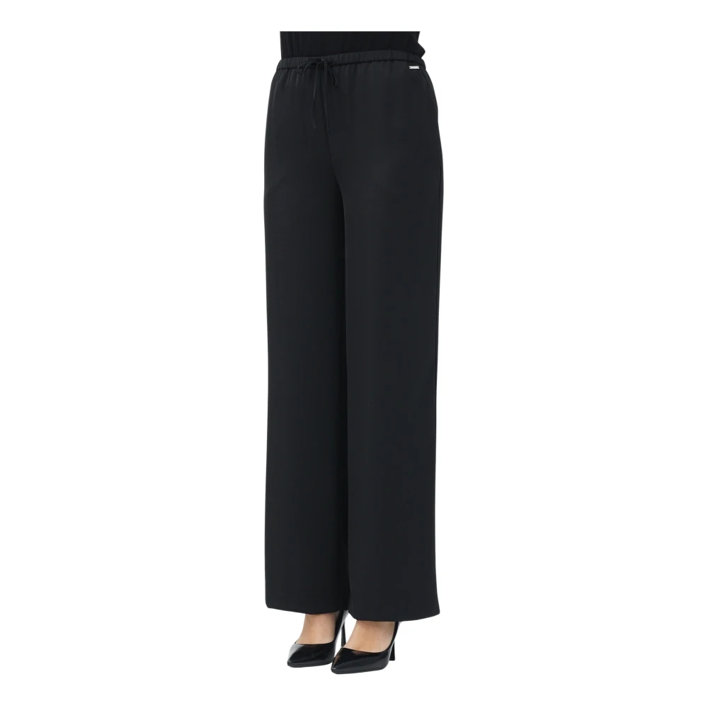 Armani Exchange Women's Black Wide Leg Trousers Elegant