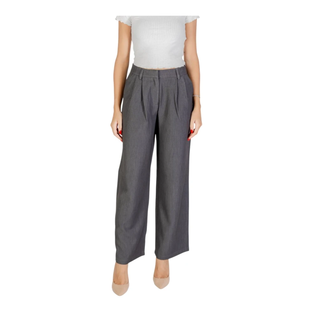 Only Women's Gray Wide Trousers, Xl L32, High-Waisted Wide-Leg Trousers