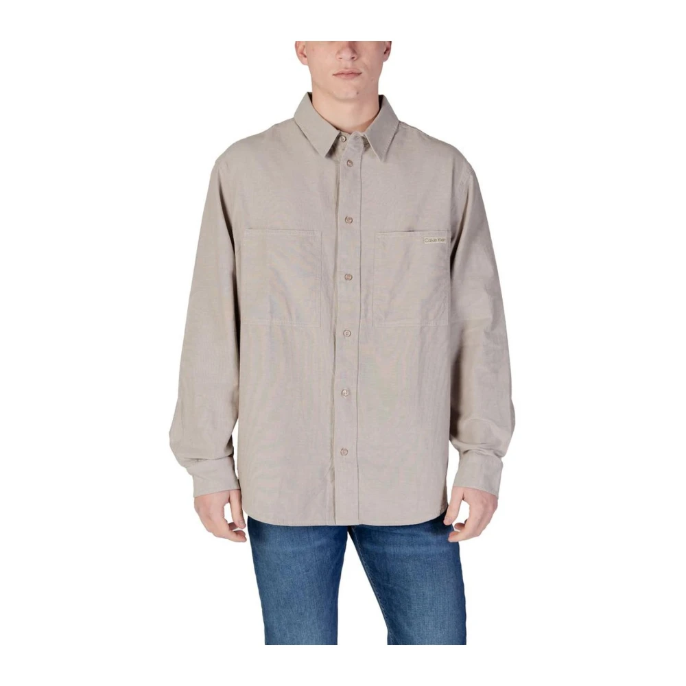 Calvin Klein Jeans Men's Gray Regenerated Cotton Long Sleeve Shirt - Casual Shirts - M- Shirts