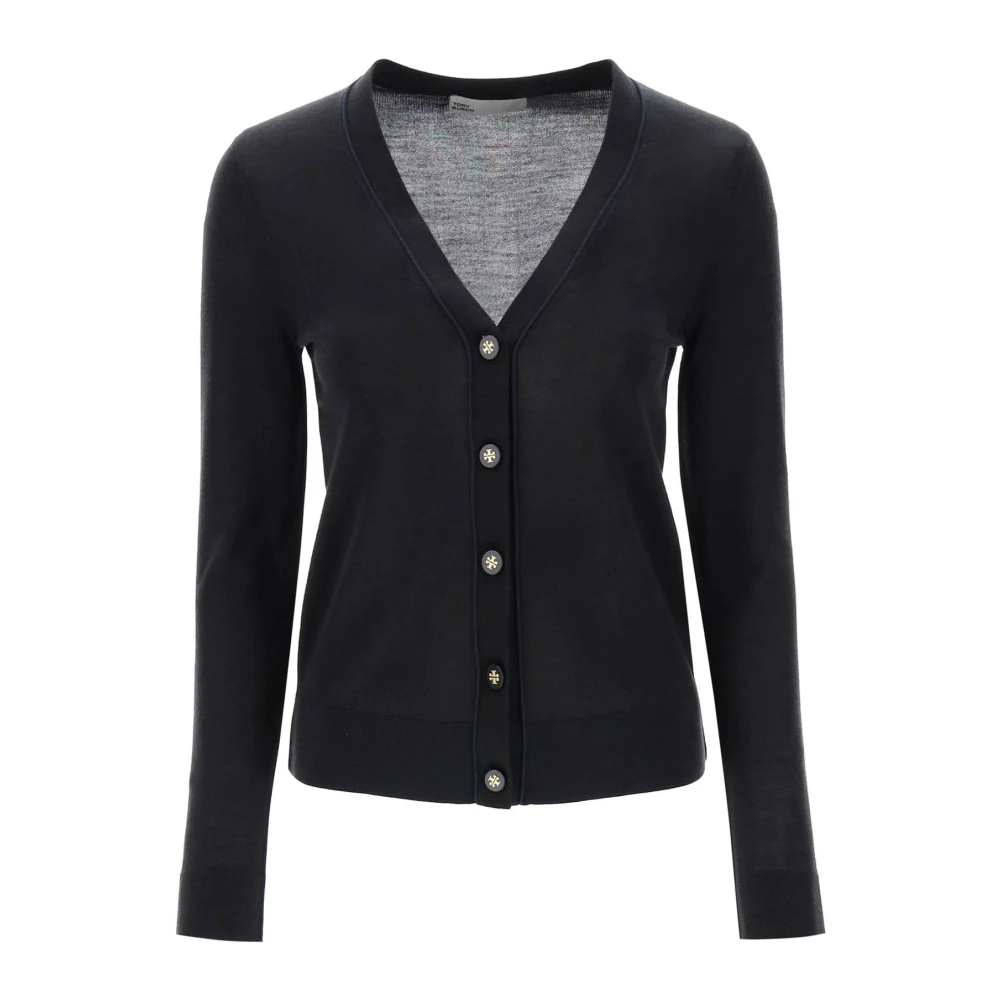 TORY BURCH Simone Wol Zijde Vest V-Hals Black Dames
