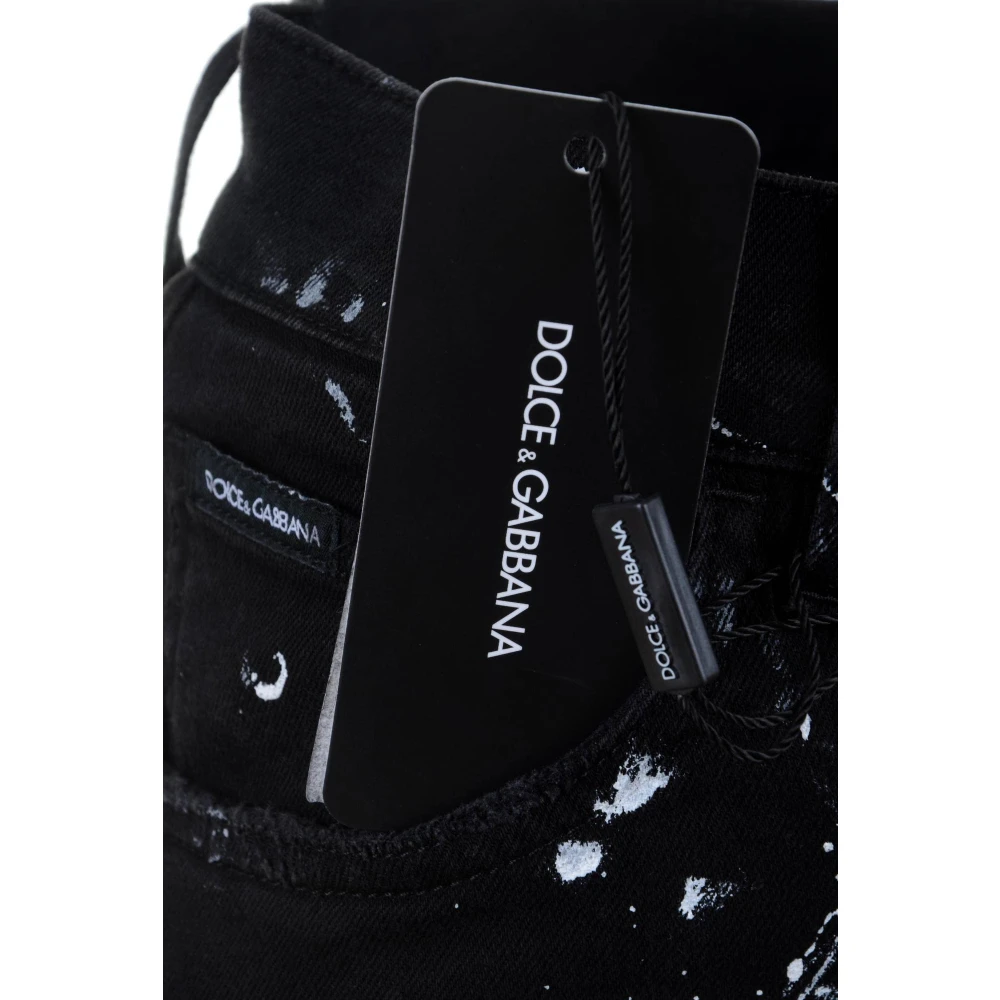 Dolce & Gabbana Skinny Broken Paint Jeans voor Mannen Black Heren