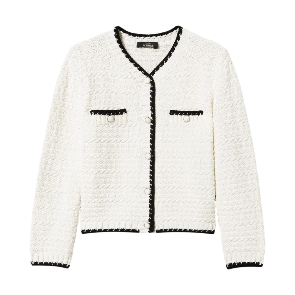 Twinset Zwarte jas met knoopsluiting White Dames