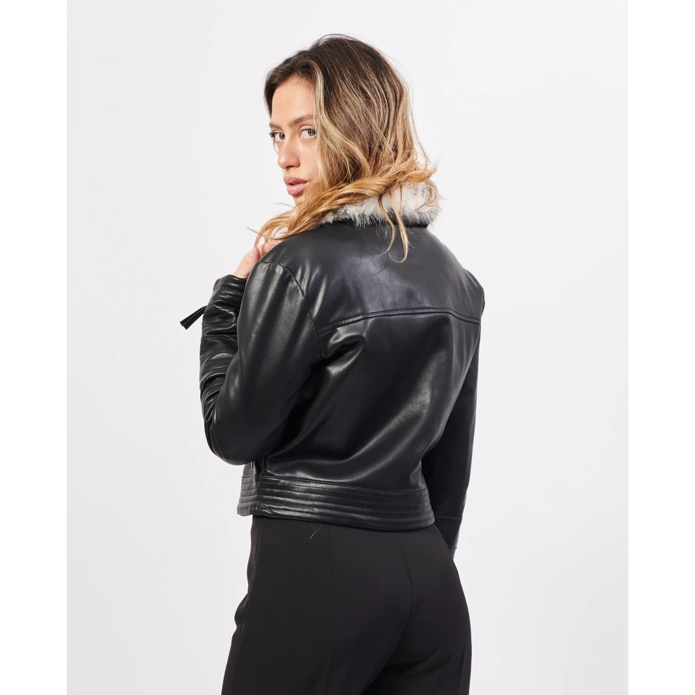 Silvian Heach Imitatiebont Zwarte Jas Black Dames