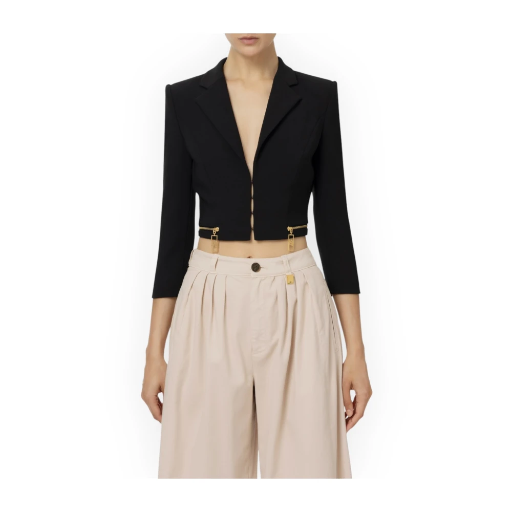 Elisabetta Franchi Geknipte blazer met haken en rits Black Dames