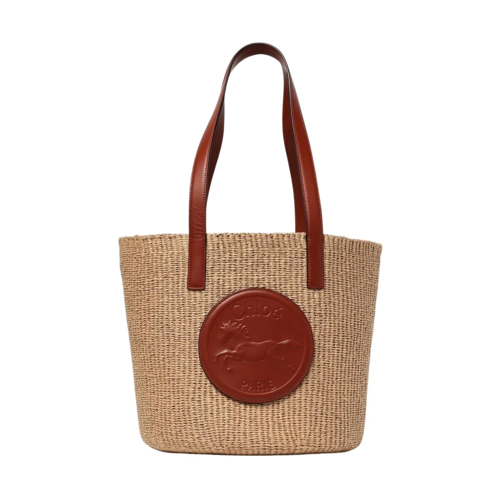 Chloé Women's Beige Raffia Leather Tote Bag