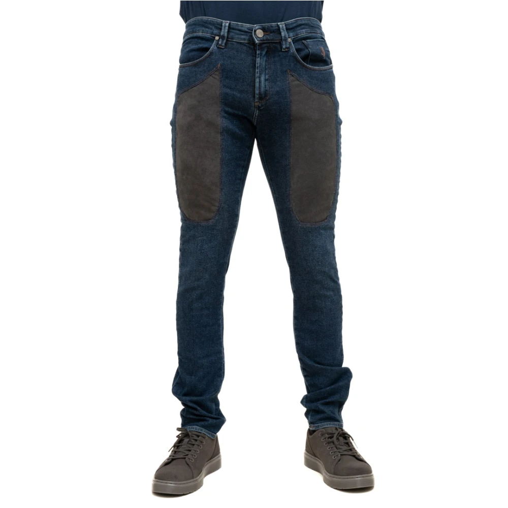 Jeckerson Slim Fit 5-Pocket Jeans met Grijze Alcantara Patch Blue Heren