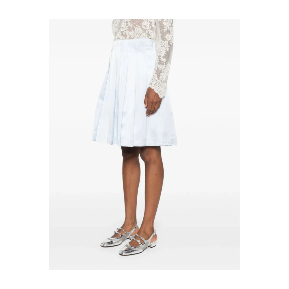 Self Portrait Blauwe Satijnen Midi Rok Blue Dames