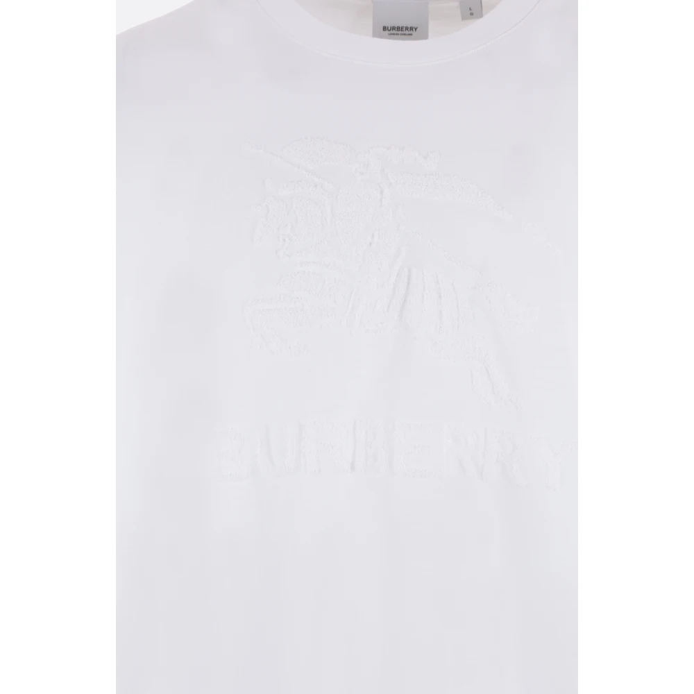 Burberry Witte Jersey Katoenen T-shirt met Equestrian Teddy Logo White Heren