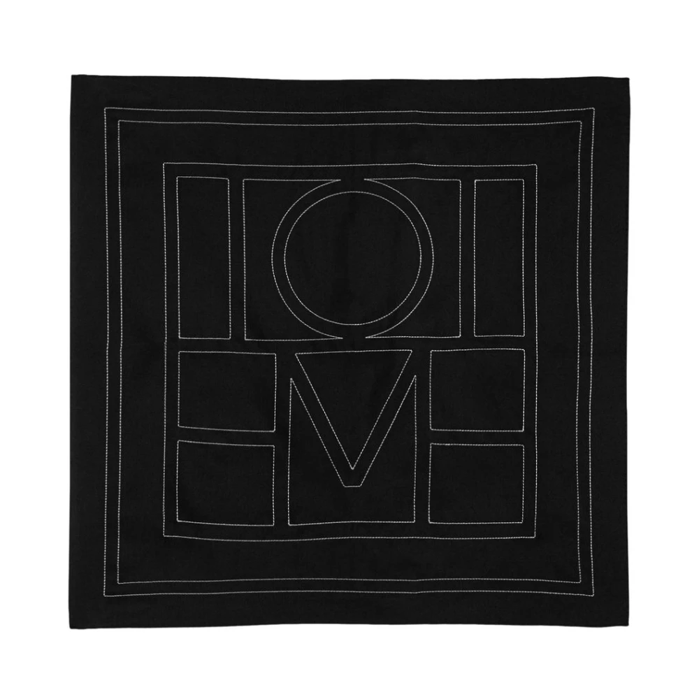 Totême Black Silk Scarves, Female, One Size, Embroidered Monogram Silk Scarf