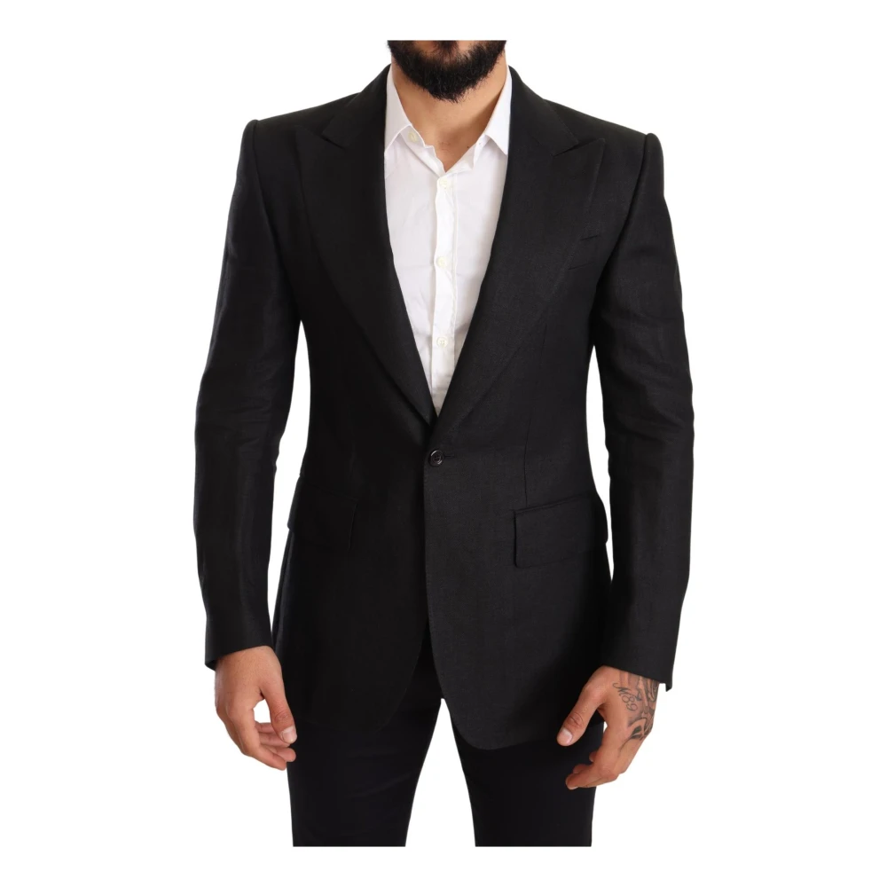 Dolce & Gabbana Black Linen Slim Fit Coat Jacket Blazer - IT48 | M - Image 2