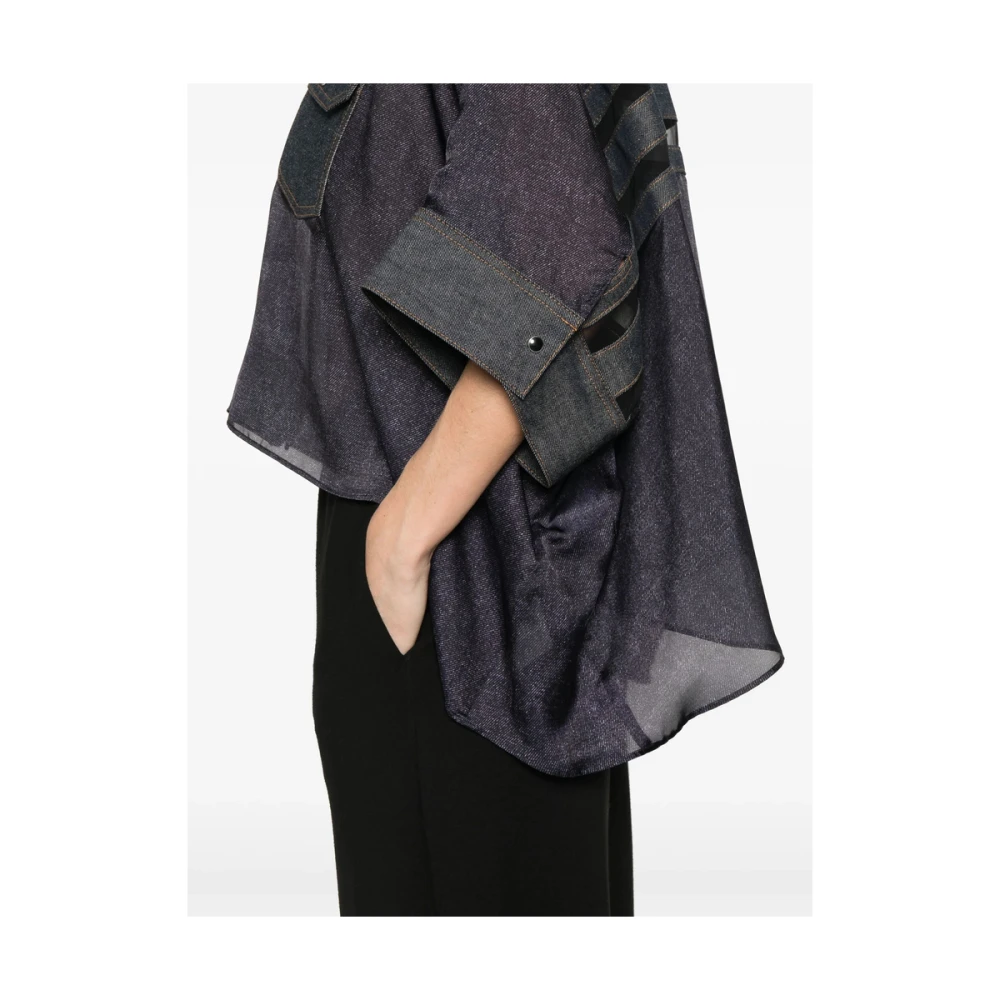 Sacai Indigo Blauwe Drukknop Shirt Blue Dames