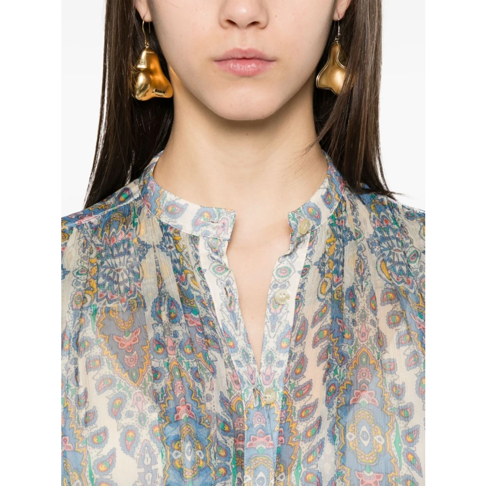 ETRO Natuurlijke zijden blouse met Mao-kraag Multicolor Dames