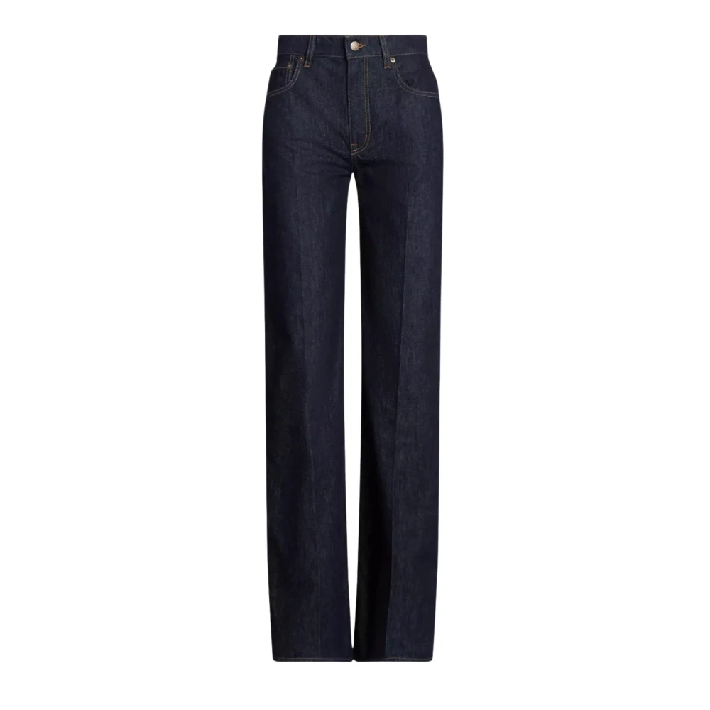 Ralph Lauren Women's Blue Straight Fit Jeans, Xl, Navy Wide-Leg Jeans