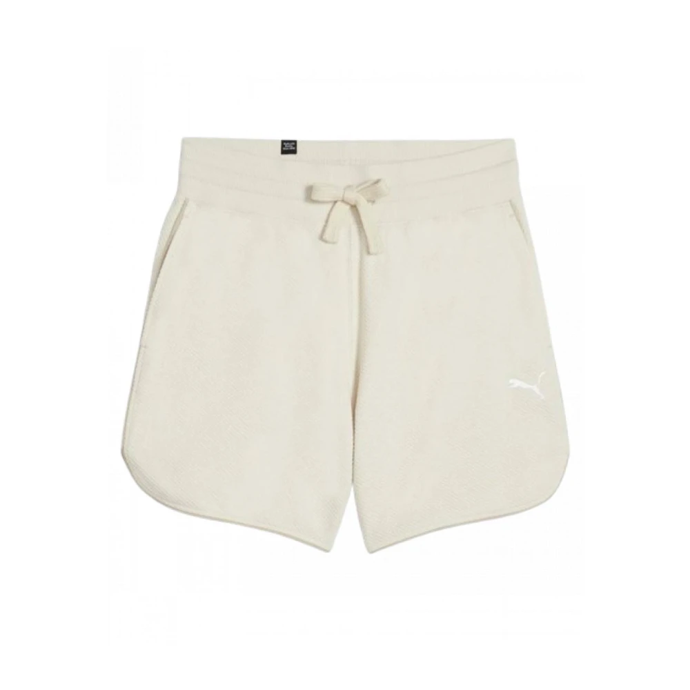 Puma Geribbelde Katoenen Shorts Regular Fit Hoge Taille Beige Dames