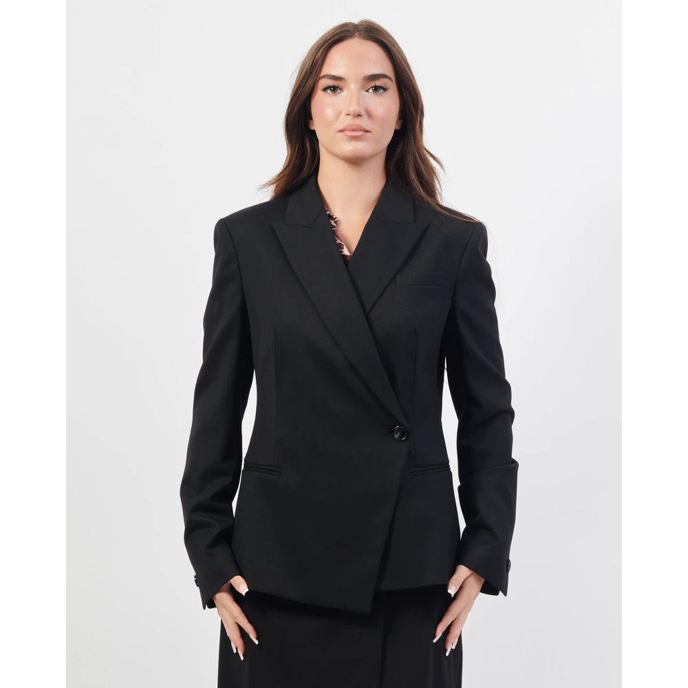 Hugo Boss Zwarte Asymmetrische Double-Breasted Damesjas Black Dames