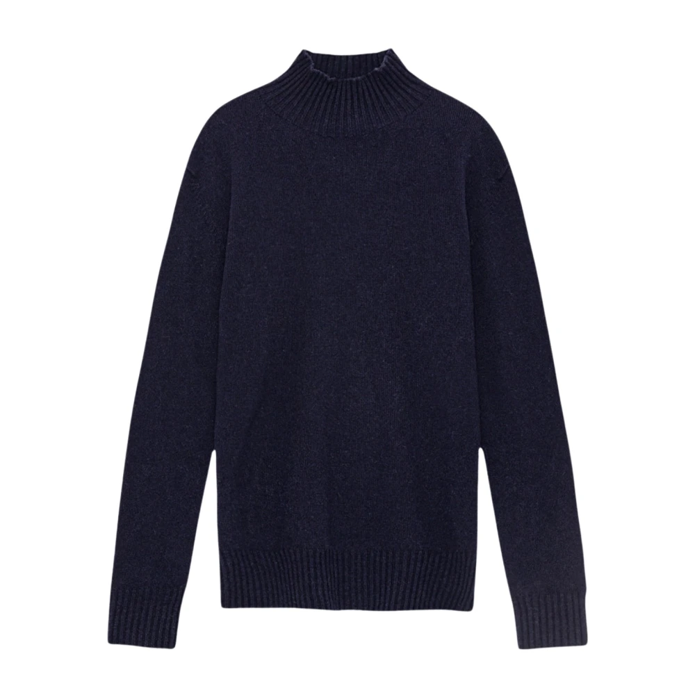 Nn07 Navy Blue Stickad Mock Neck Sweater Blue, Herr