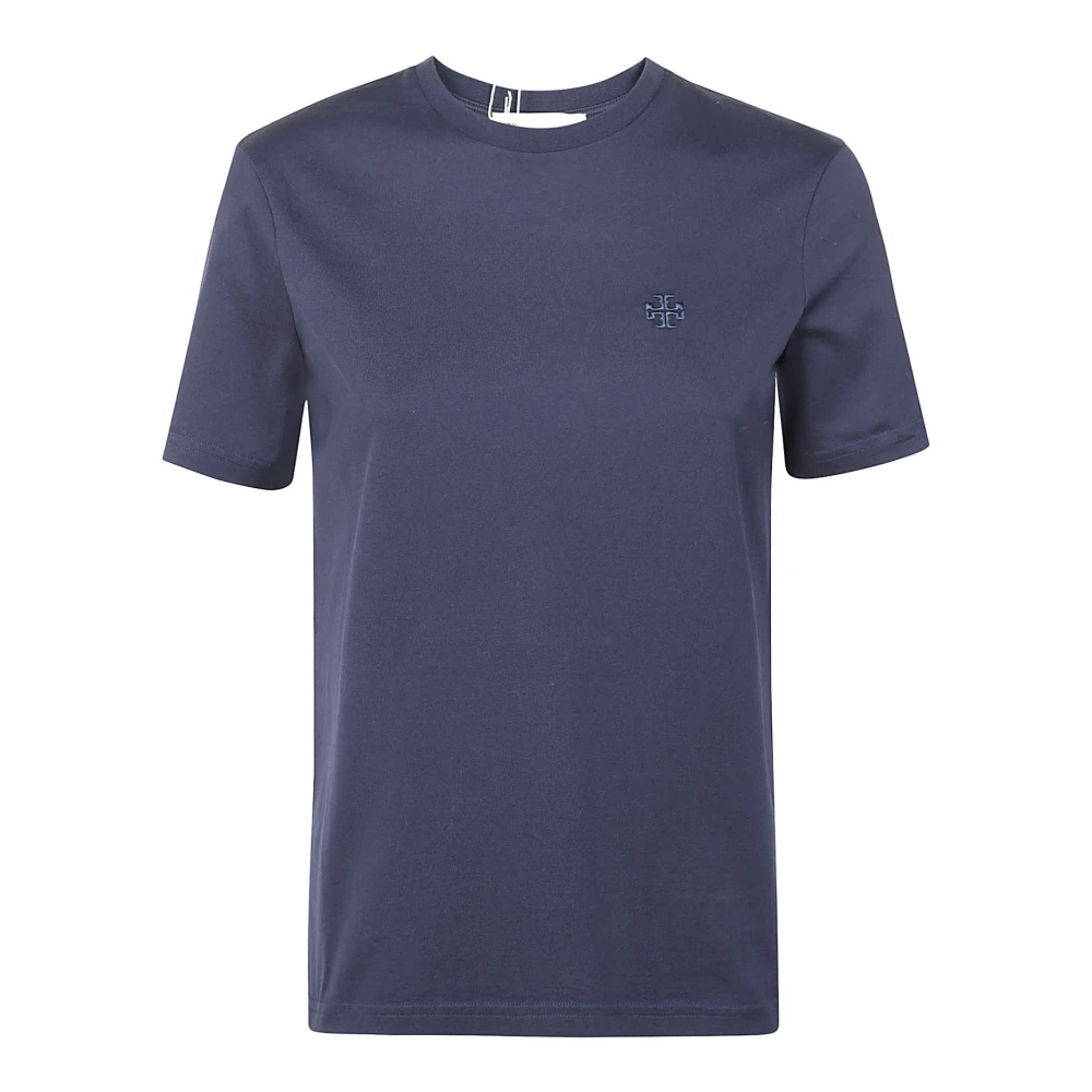 TORY BURCH Navy Katoenen Jersey T-Shirt met Geborduurd Logo Blue Dames