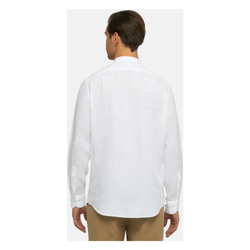 Boggi Milano Linen Kor Kraag Overhemd Regular Fit White Heren