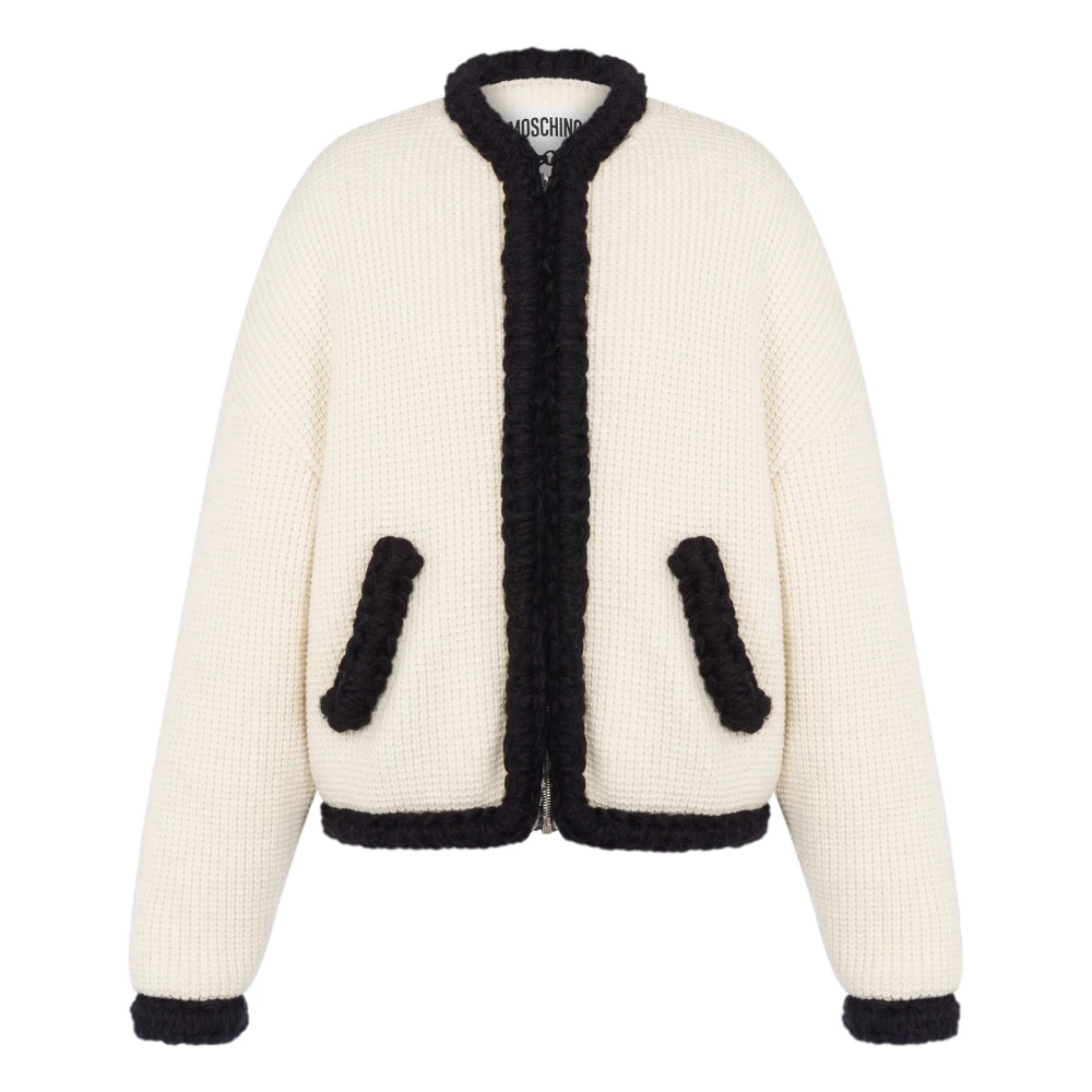 Moschino Wafel Gebreide Wollen Blazer White Dames