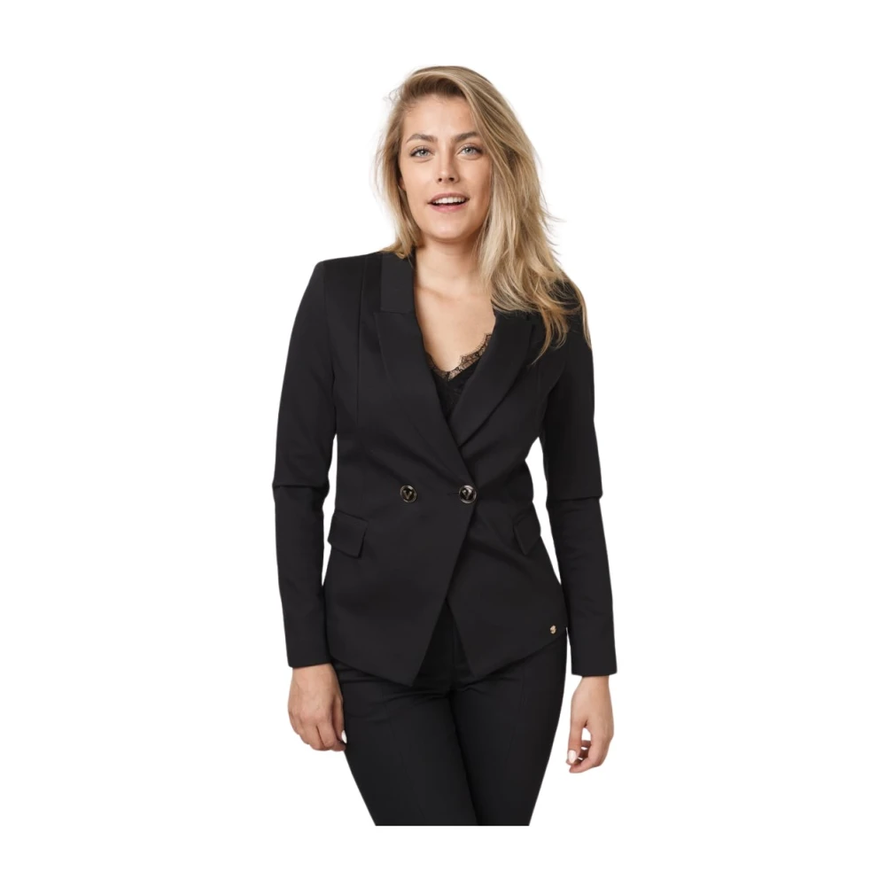 Josh V Zwarte Blazer met Revers Kraag Black Dames