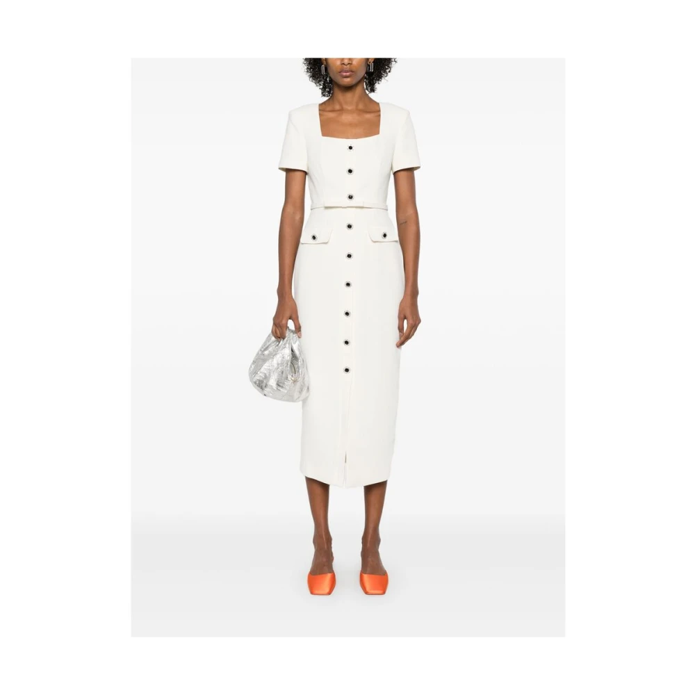 Self Portrait Beige Klepzak Schouder Jurk White Dames