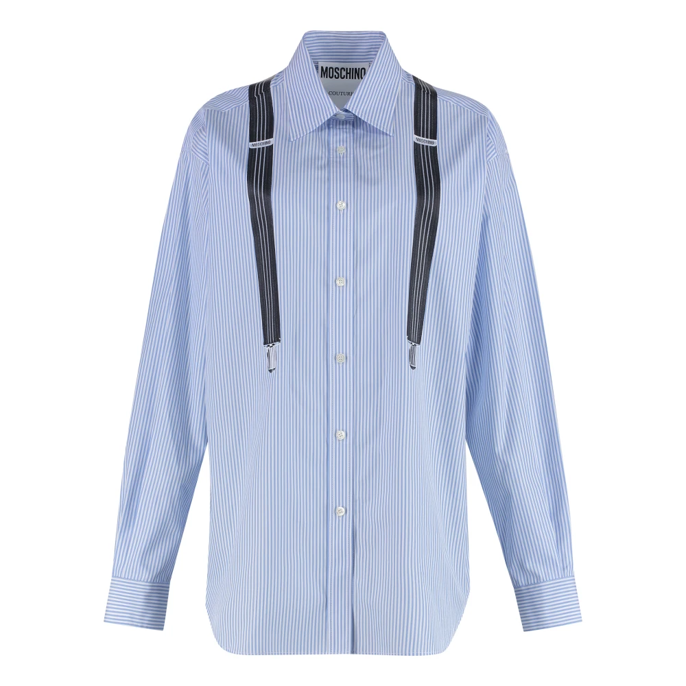 Moschino Gestreept katoenen shirt met print Blue Dames