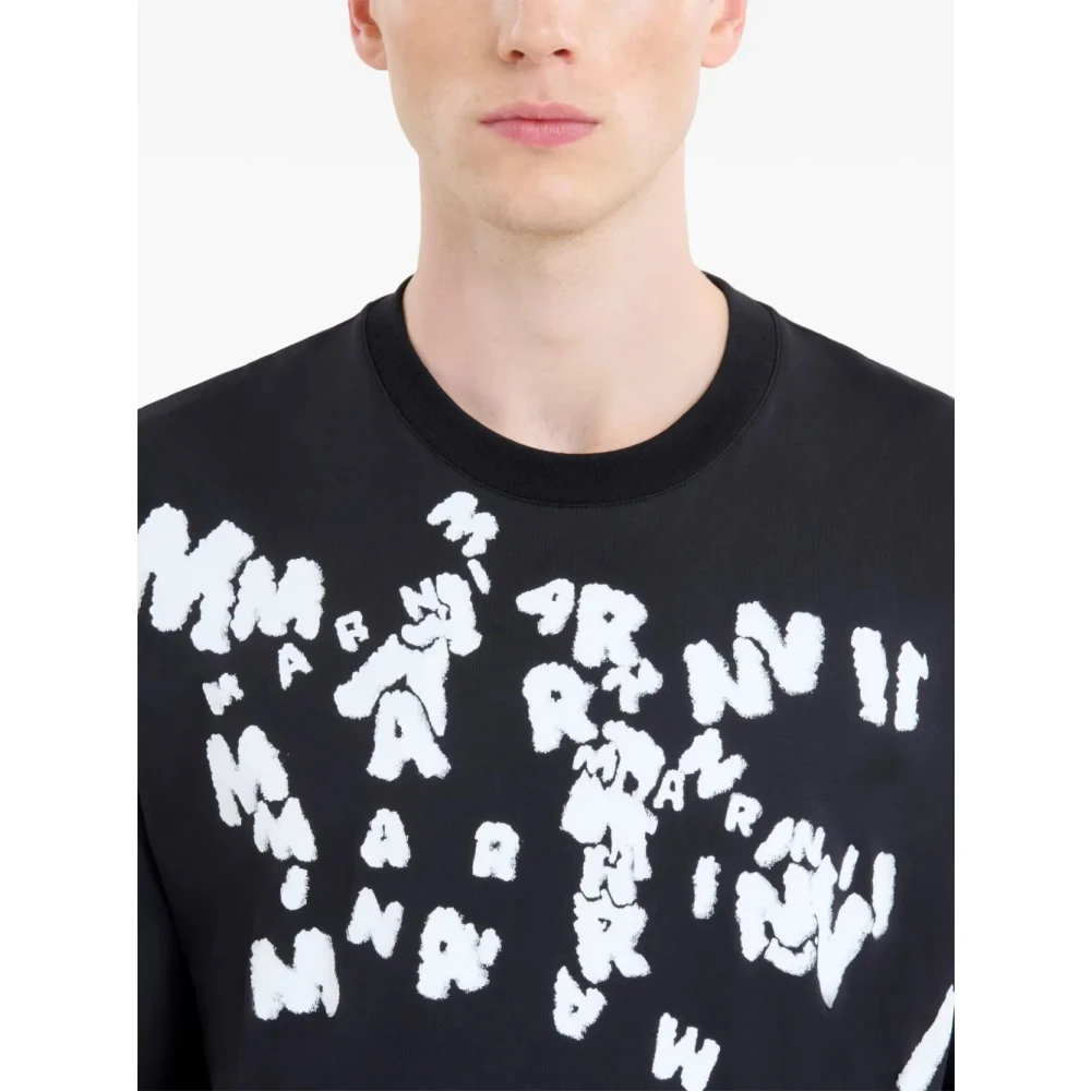 Marni T-shirt met bedrukt logo in zwart katoen Black Heren