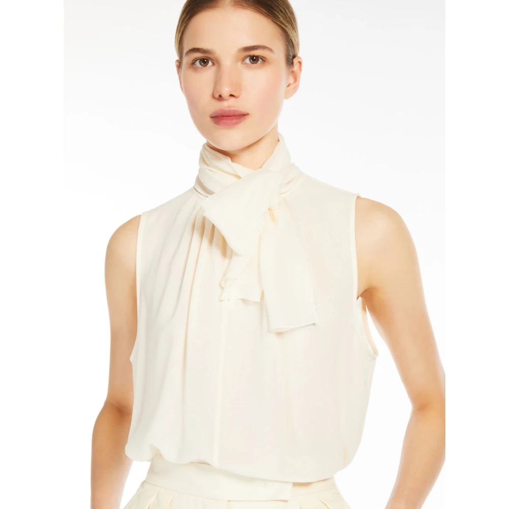 Max Mara Gele zijden blouse met strikdetail Yellow Dames