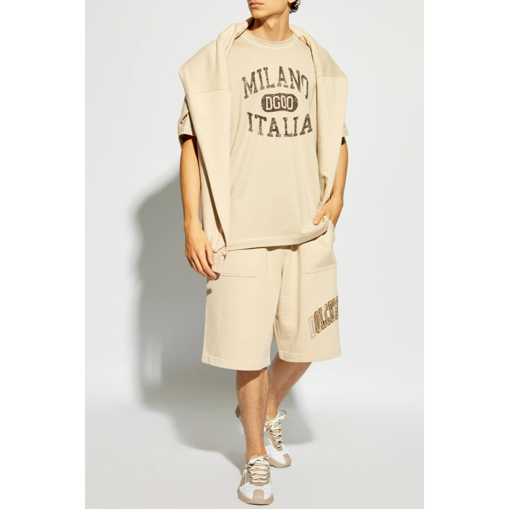 Dolce & Gabbana Bedrukt T-shirt Beige Heren