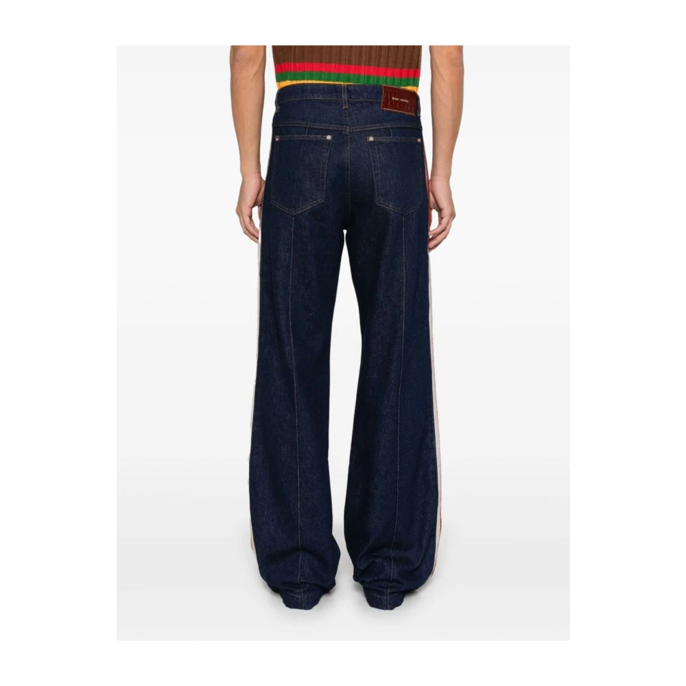 Wales Bonner Raw Denim Broek met Gehaakte Streep Blue Heren