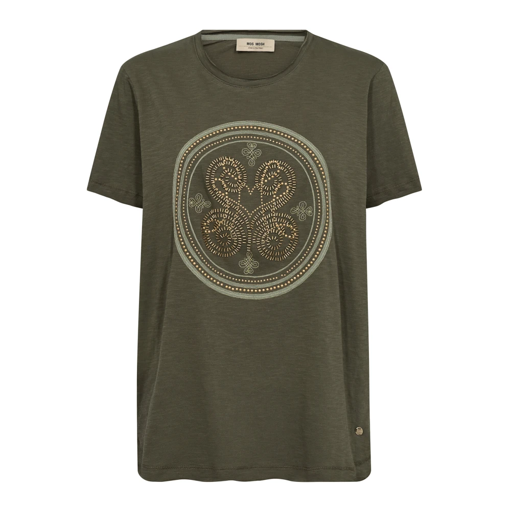 MOS MOSH Zeeschildpad Borduurwerk Tee Top Green Dames