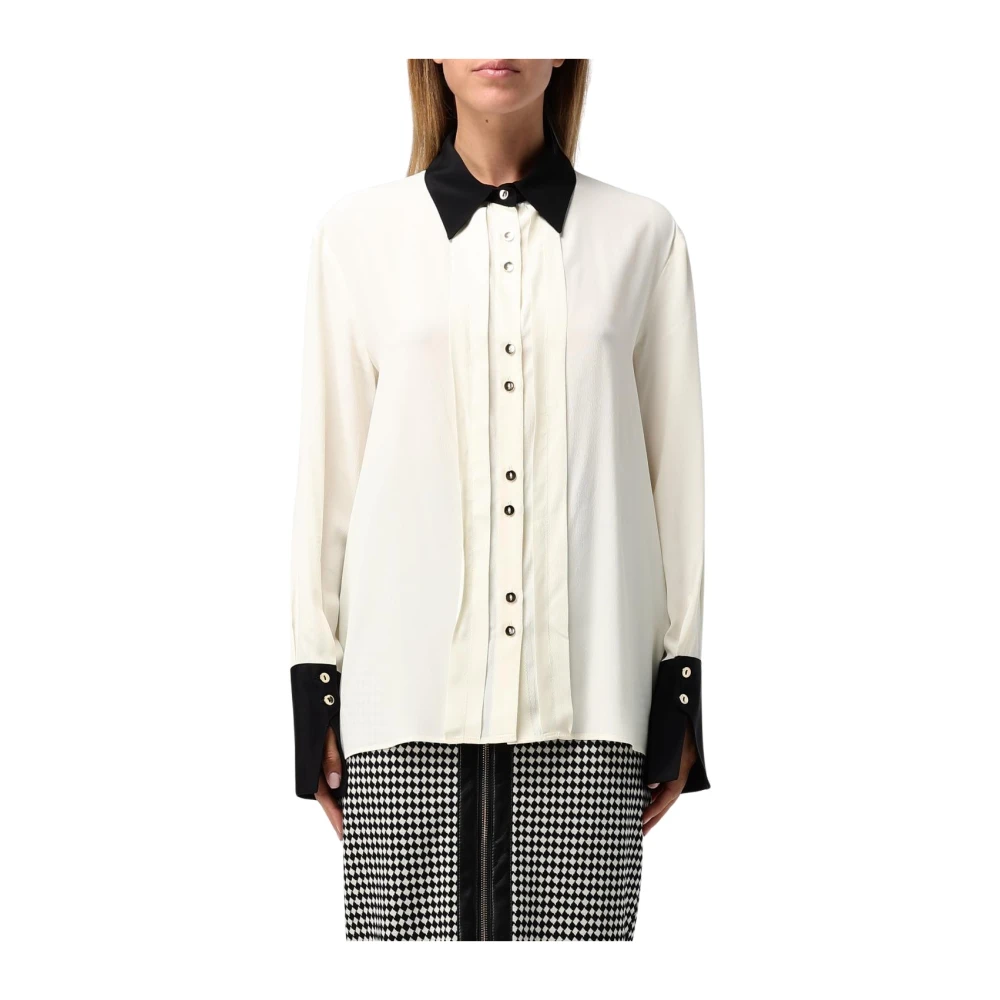 Simona Corsellini Zijden Acetaat Overhemd met Kraag en Manchet Contrast White Dames