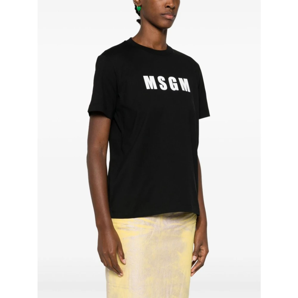 Msgm Zwart Logo Print Crew Neck T-shirt Black Dames