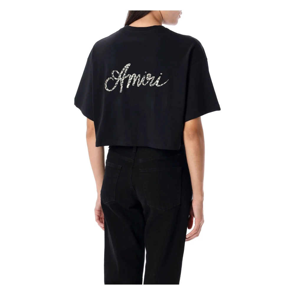 Amiri Zwarte Cropped T-shirt met Geborduurd Logo Black Dames