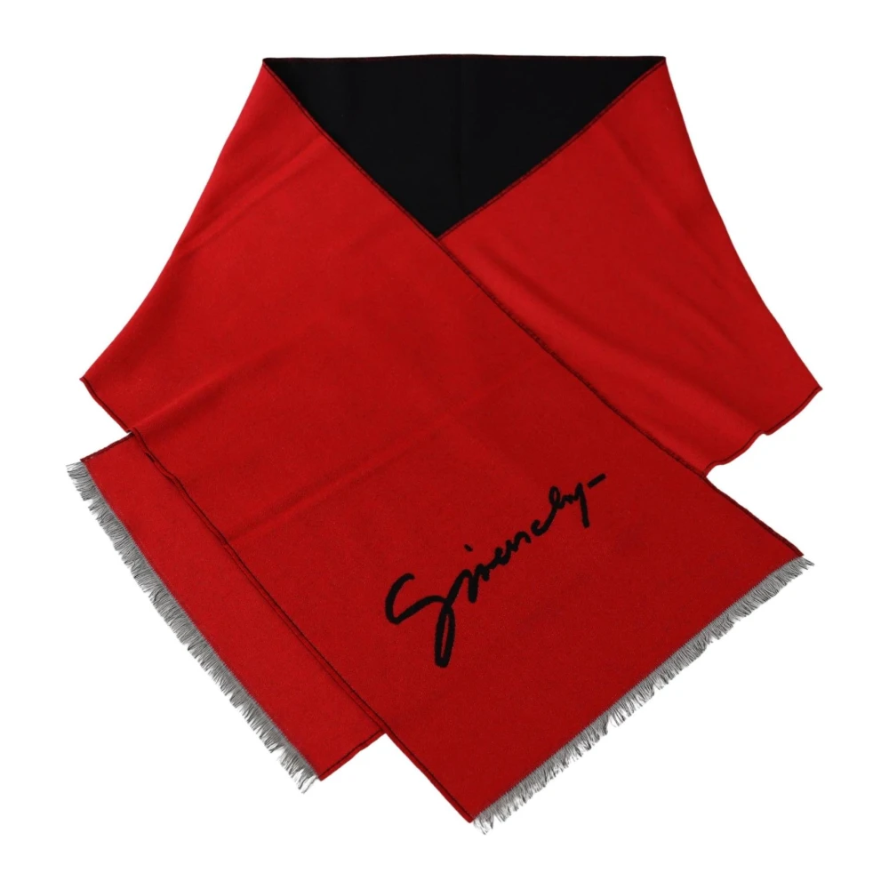 Givenchy Men's Red Winter Scarves, One Size, Wool Logo Scarf