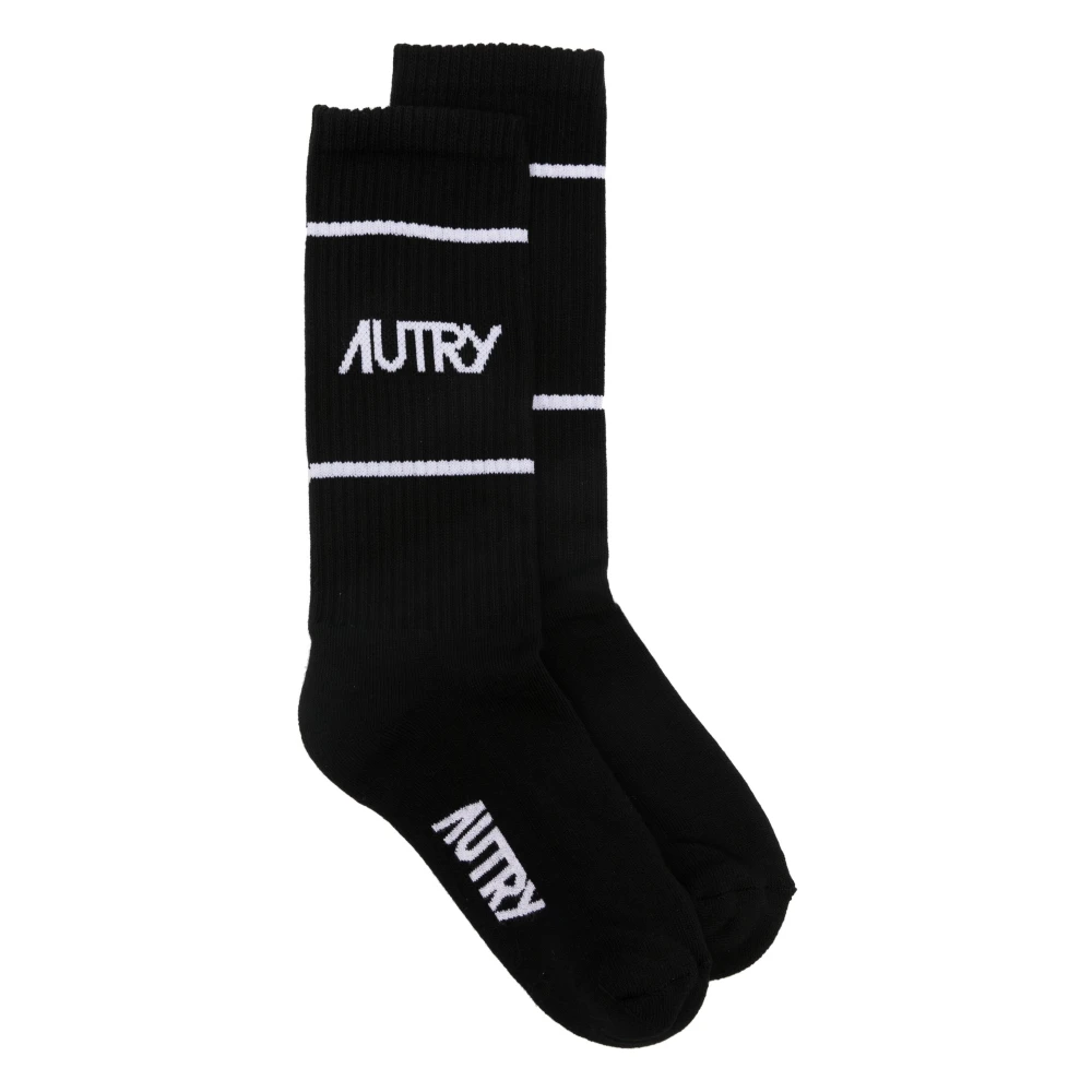 Autry Zwarte Katoenen Lange Geribbelde Sokken Black Unisex