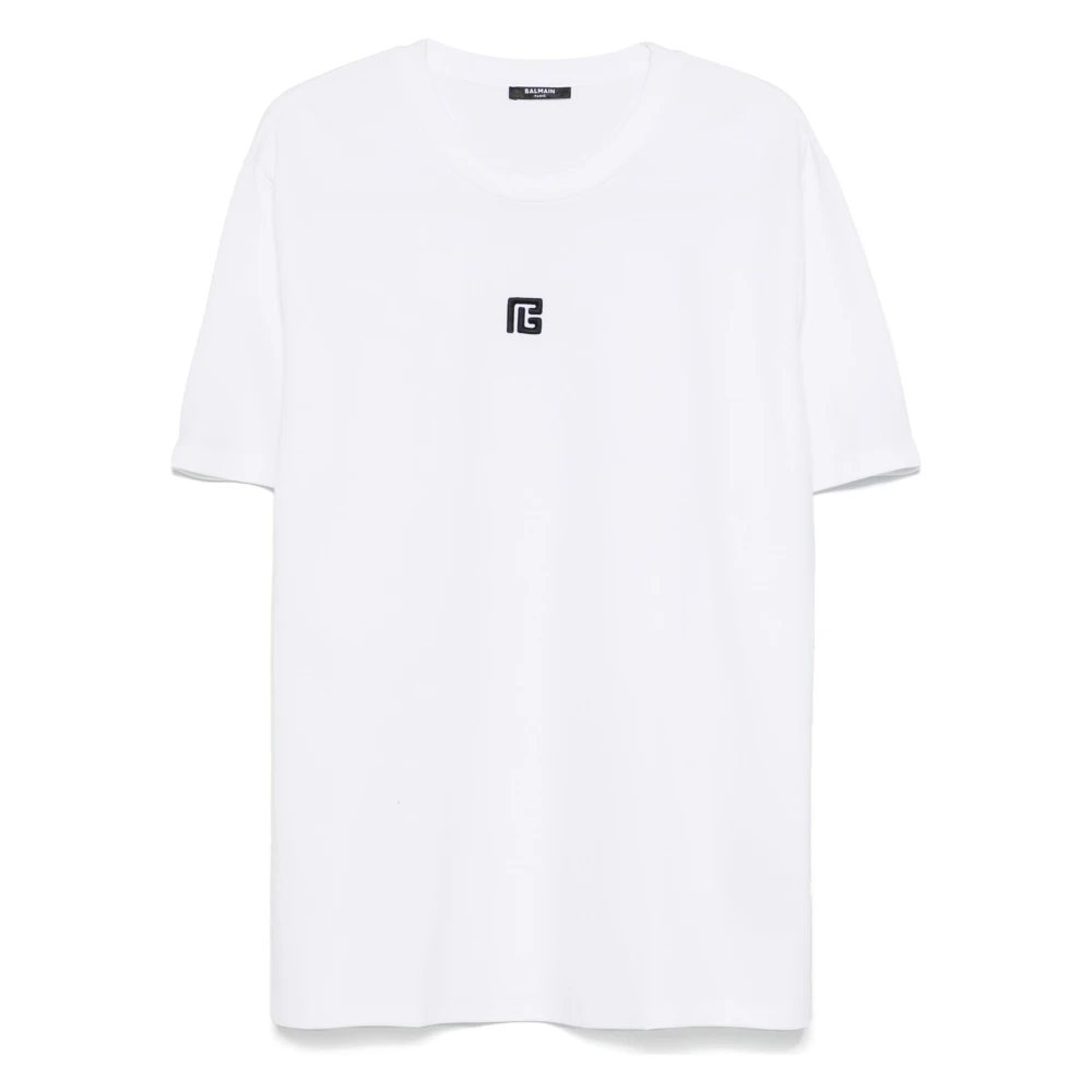 Balmain Wit PB Logo Geborduurd T-Shirt White Heren