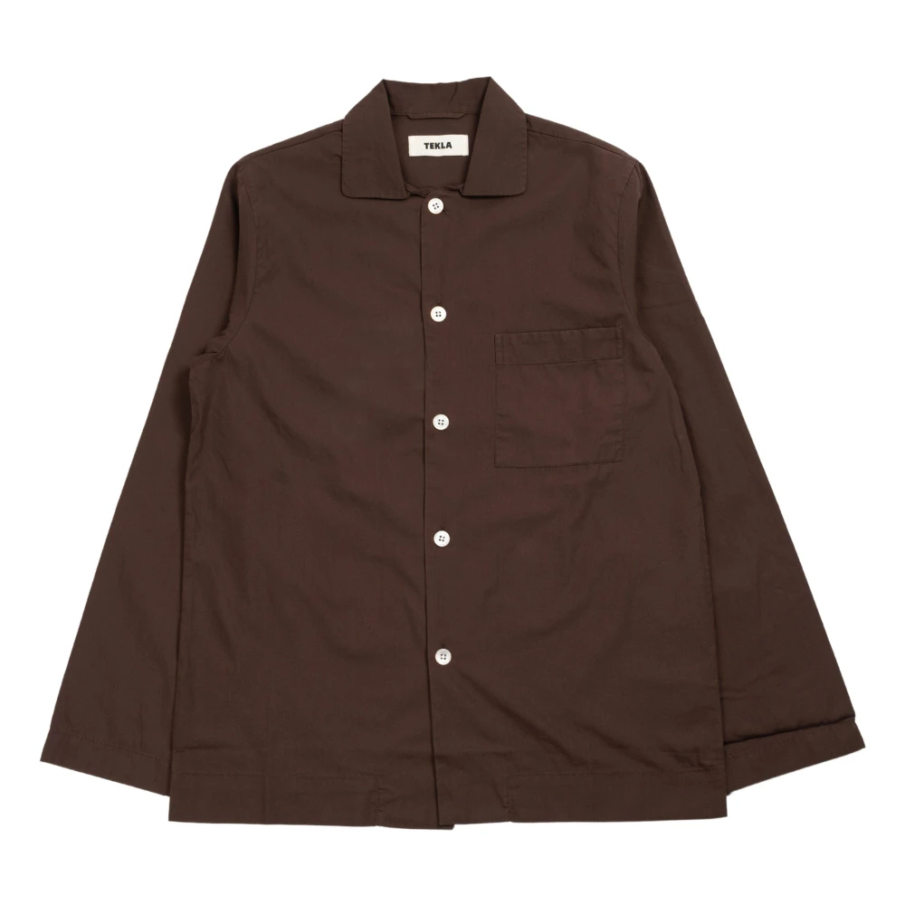 Tekla Koffie Poplin Overhemd met Lange Mouwen Brown Dames