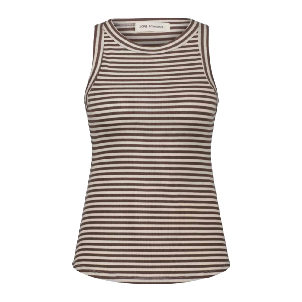 Sofie Schnoor Women's Brown Sleeveless Tops, L, Striped Sleeveless Basic Top