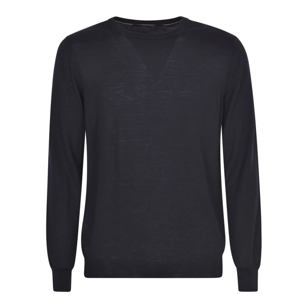 Tagliatore Donkerblauwe Wollen Pullover met Ronde Halslijn Blue Heren