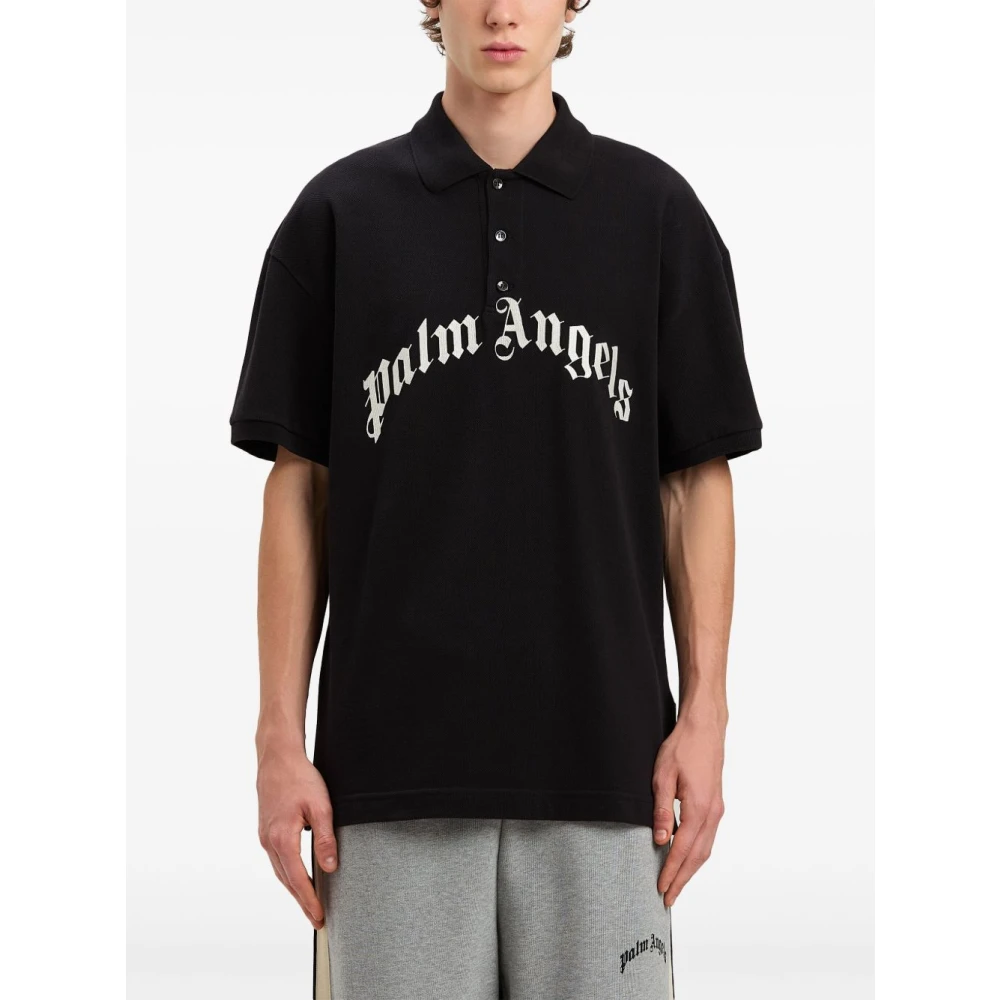 Palm Angels Zwart en Wit T-shirt Polo Black Heren