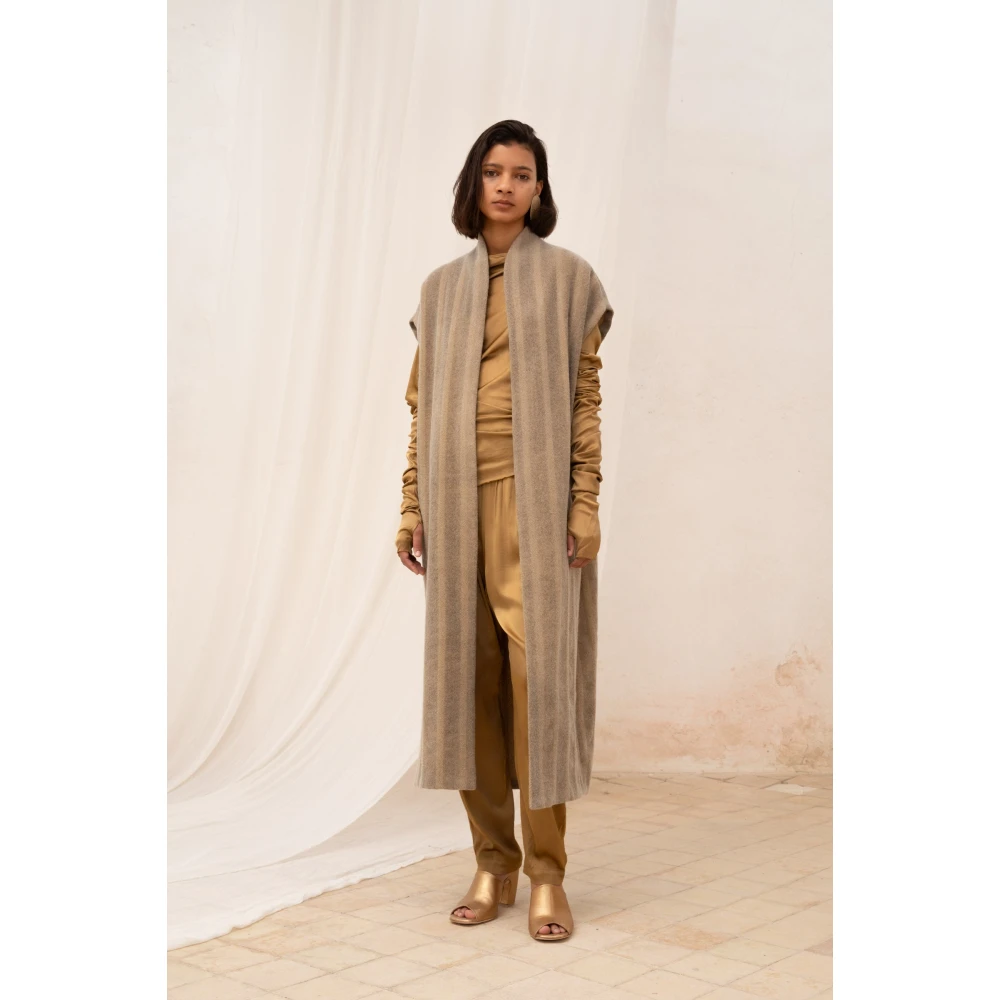Cortana Gestreept Wol Lang Vest Brown Dames