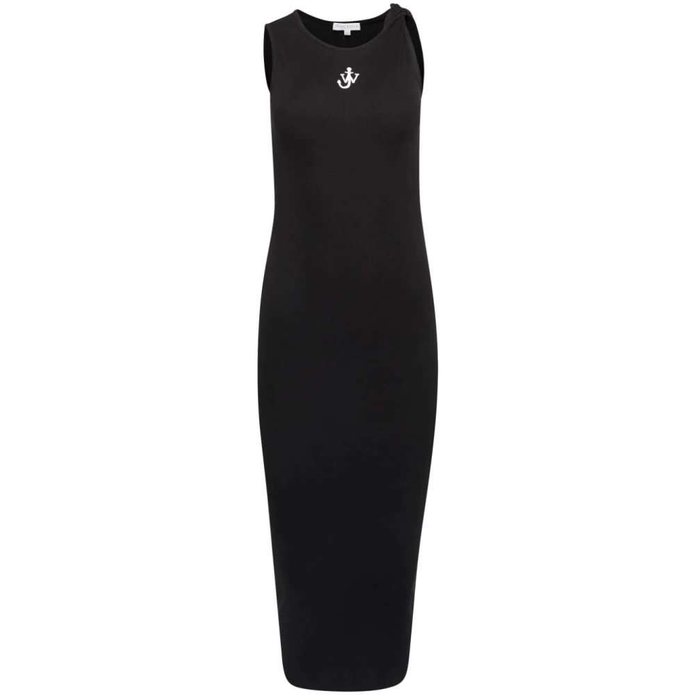 Jw Anderson Women's Black Embroidered Logo Sleeveless Dress
