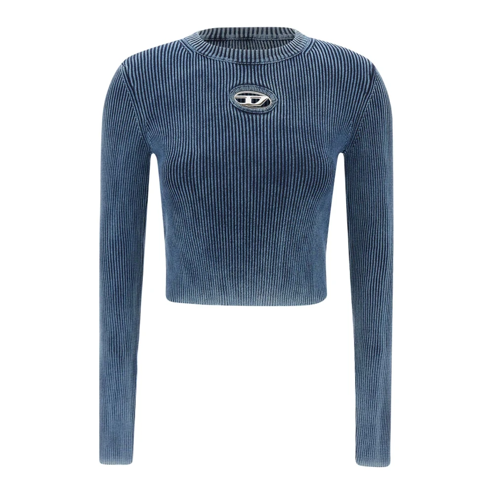Diesel Geribbelde Metallic Logo Cropped Sweater Blue Dames