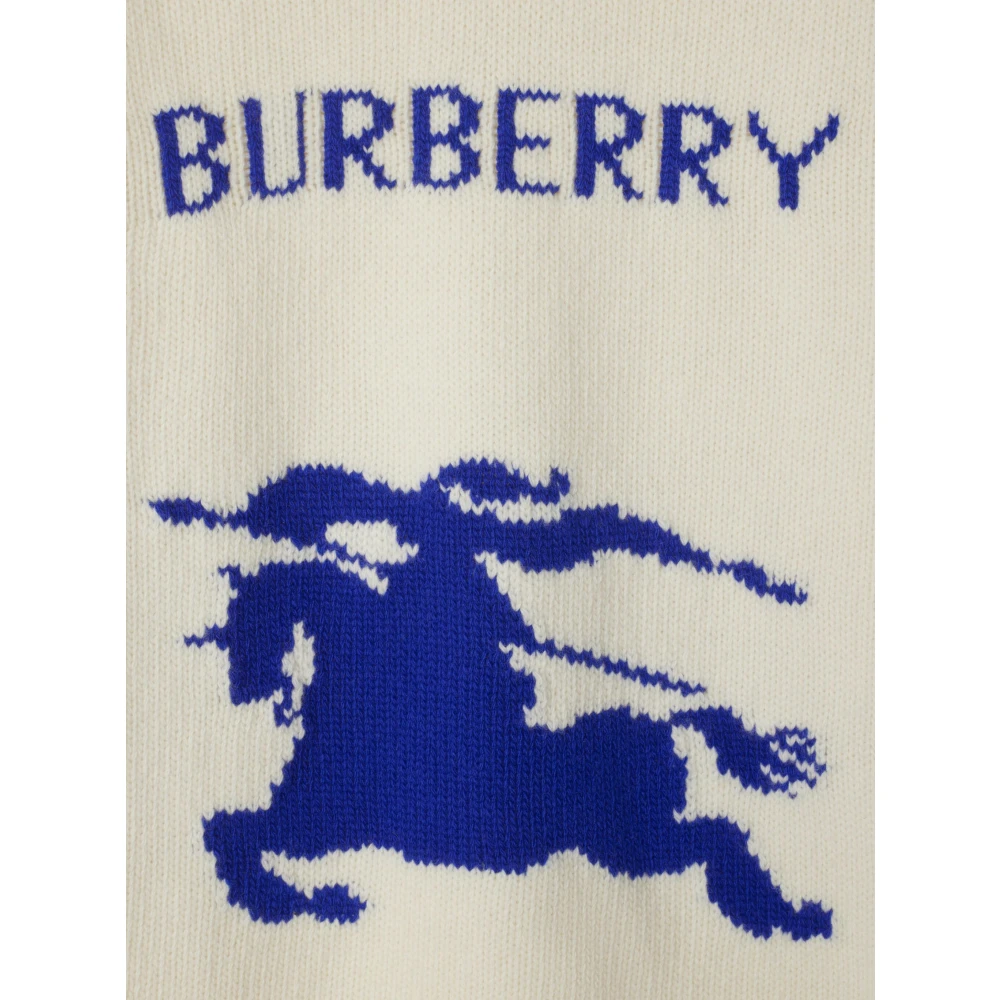 Burberry Witte Gebreide Crewneck Sweater met Equestrian Knight Design White Dames