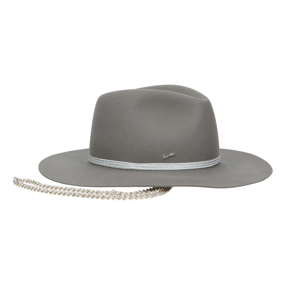 Borsalino Fijne wollen vilthat met afneembare ketting Gray Dames