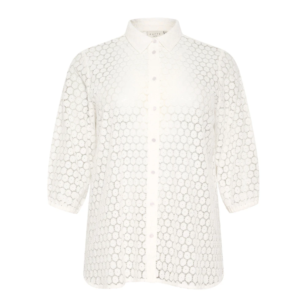 Kaffe Curve Kanten shirt met ¾ mouwen White Dames