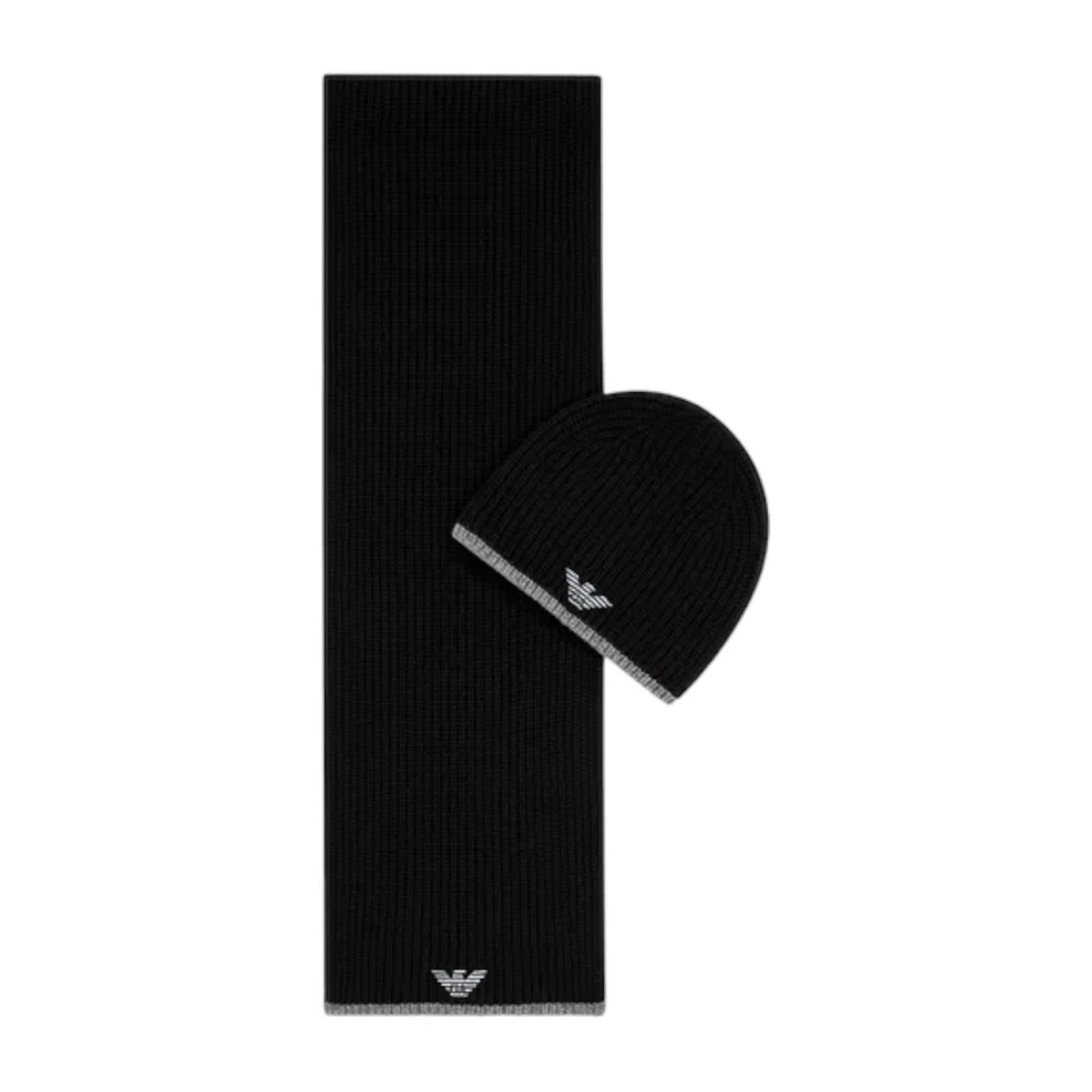 Emporio Armani Men's Black Armani Hat And Scarf Set