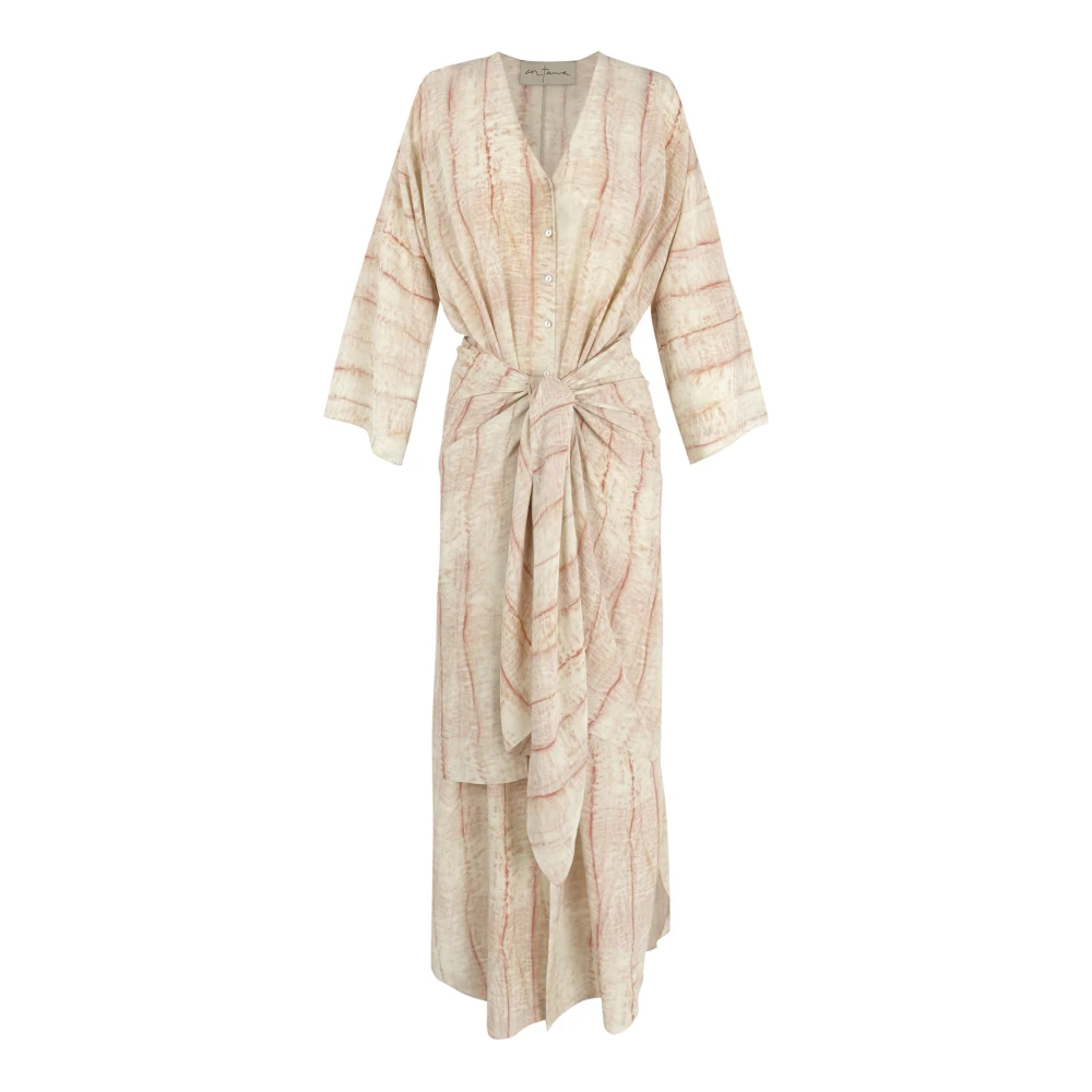Cortana Women's Beige Printed Silk Dress - Midi Dresses - M - Dresses